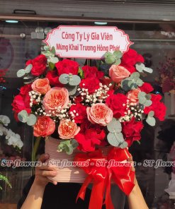 Lẵng hoa hông đỏ - hồng cam luân đôn