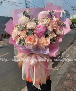 Bó hoa song hỹ  -cúc mẫu đơn