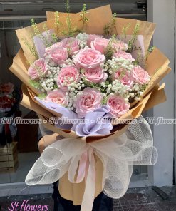 bó hoa hồng hột gà giấy xám