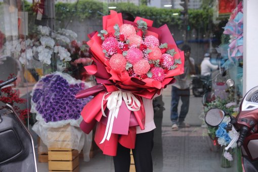 Bó hoa cúc mẫu đơn - 10(b) mix hồng